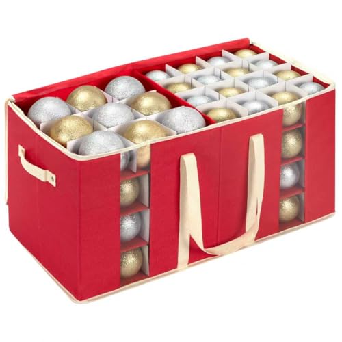 DIMESHY Christmas Ornament Storage Box Holds 128 Ornaments with Window, Red