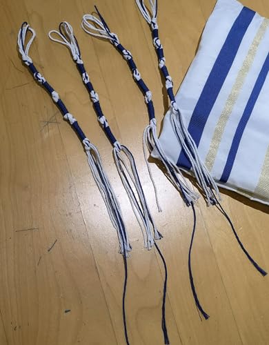 Blue and White Polyester Tassel Set - 4-Piece Decorative Fringe Accessory