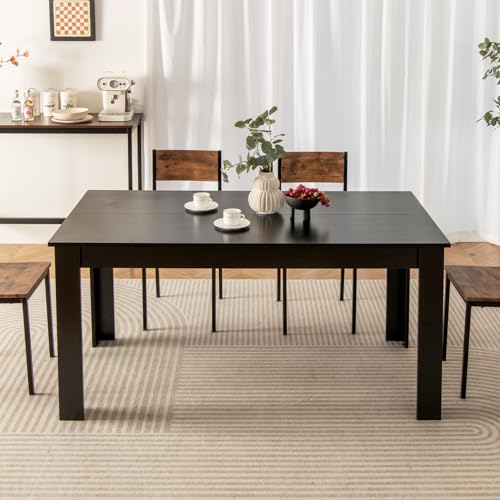63-Inch Rectangular Dining Table for 4-6, Sturdy Wood Kitchen Table