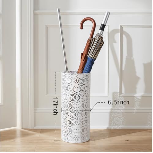 Metal Umbrella Stand for Entryway, Round Rustproof Organizer with 3 Hooks