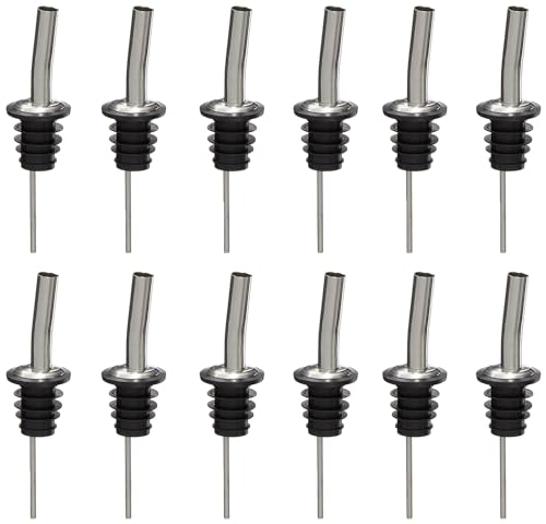 Soro Essentials Free Flow Stainless Steel Liquor Bottle Pourer Set of 12 - High-Speed Bar Spouts
