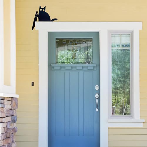 Black Cat Door Corner Topper Wooden Halloween Home Decor 10x10 Inch