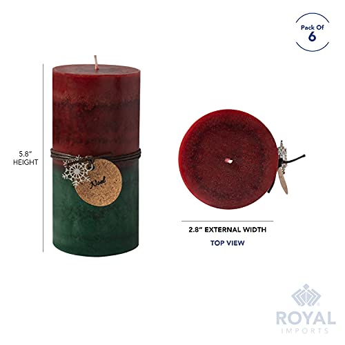 Christmas Candles Set - Red Green Ombre Pillar Candles 6 Pack - 6 Inches