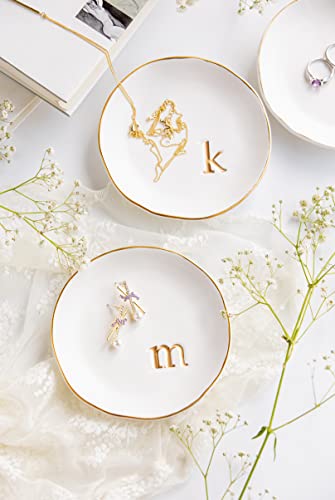 Ceramic Jewelry Tray Trinket Dish with Gold Monogram Gift Box