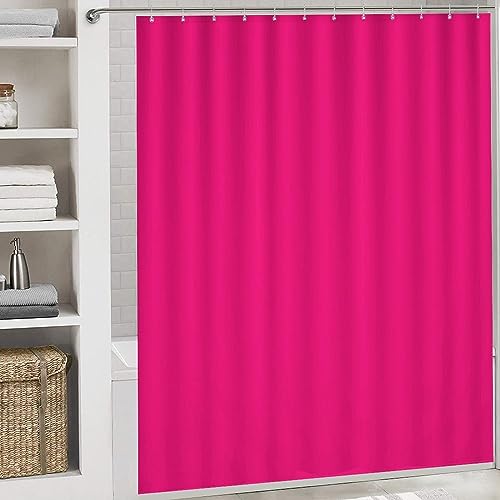 4-Piece Hot Pink Bathroom Shower Curtain Set with Non-Slip Rugs