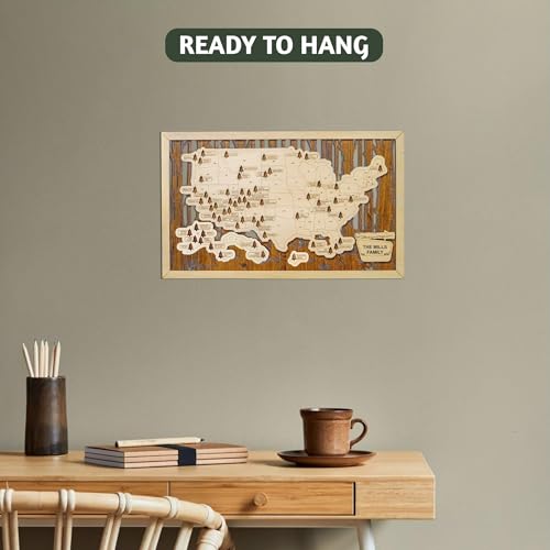 US National Parks Map Travel Tracker Wall Art with Personalization Marker