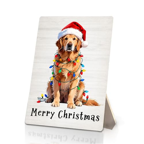 Golden Retriever Christmas Decor with Santa Hat - 5x7 Inch Wooden Sign (Variation: Golden Retriever)