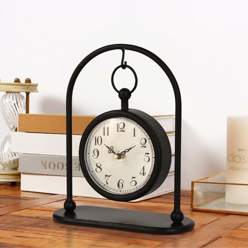 Vintage Metal Table Clock - Silent Non-Ticking Farmhouse Desk Clock