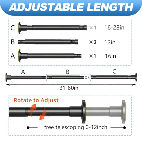 CorkLatta Heavy Duty Black Shower Curtain Rod 31 to 80 Inch Adjustable