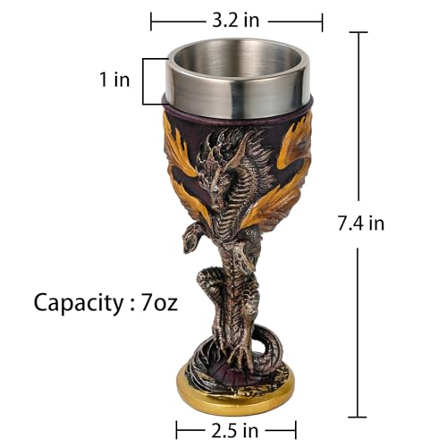 Medieval Flame Dragon Wine Goblet - 7oz Stainless Steel Fantasy Chalice