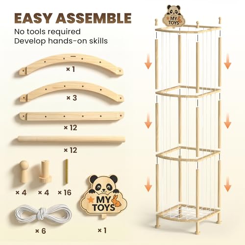 Vertical Stuffed Animal Storage Tower - Solid Pine Wood Toy Organizer