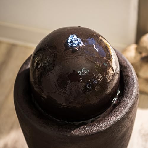 26-Inch Modern Round Stone Sphere Water Fountain with LED Lights