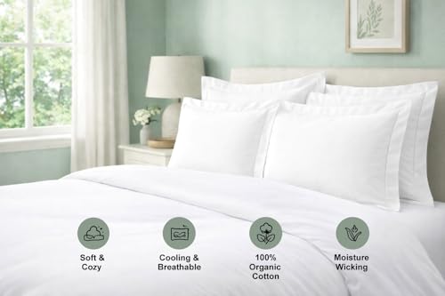 Standard Cotton Pillow Shams 20x26, 600 Thread Count Set of 2, White
