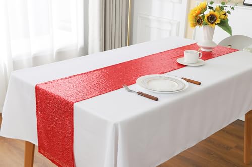 Red Sequin Table Runners Pack of 10 12x72 Inches for Party Decor - WENSINL