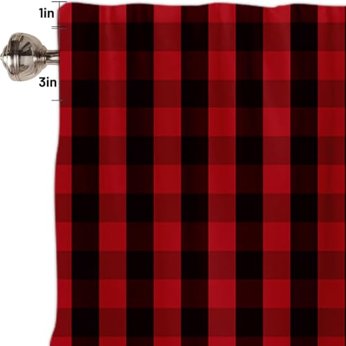 54x18 Inch Christmas Red Black Buffalo Check Valance with Rod Pocket
