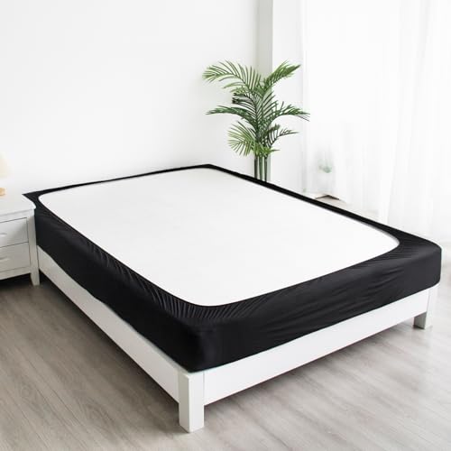 Queen Box Spring Cover - Black Stretchy Jersey Knit Bed Skirt Wrap