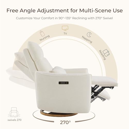 Power Swivel Glider Recliner with Adjustable Headrest, Cream