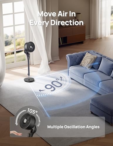 Dreo Upgraded Quiet Standing Fan for Bedroom - 90ft Airflow Oscillating Pedestal Fan with DC Motor