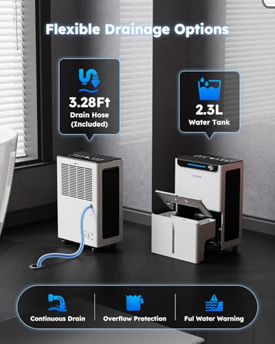 Large Room Dehumidifier 34 Pints for Basement with Drain Hose