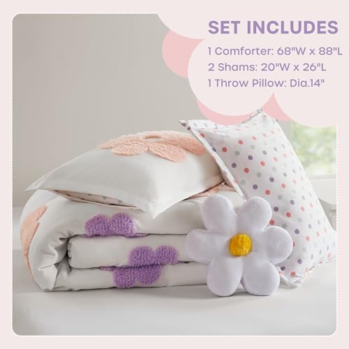 Floral Chenille Comforter Set - 4-Piece Kids Queen Bedding with Shams