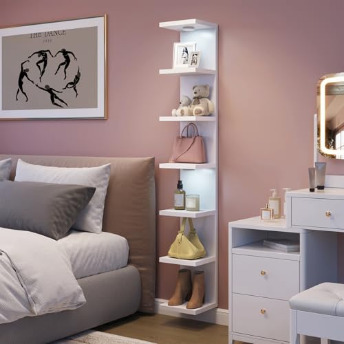 7 Tier Wall Shelf with LED Lights White Floating Display Shelf