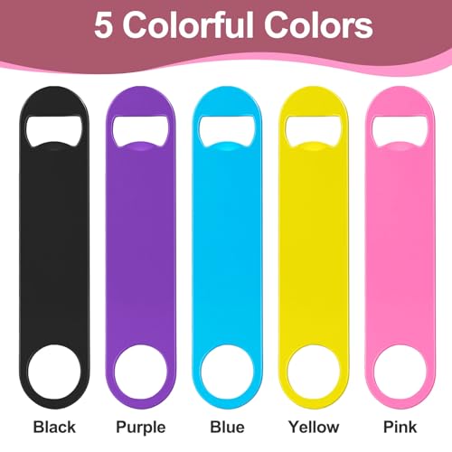 WEGAZ 5 Pack 7-Inch Colorful Stainless Steel Bottle Openers - Flat Barware