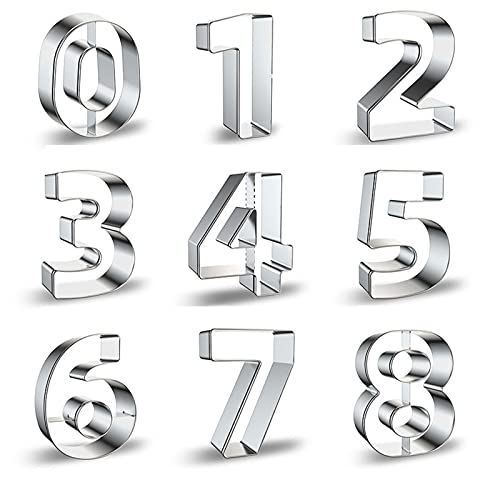 Comais Number Shaped Cookie Cutters Set 3-Inch Round Corners Stainless Steel 9Pcs