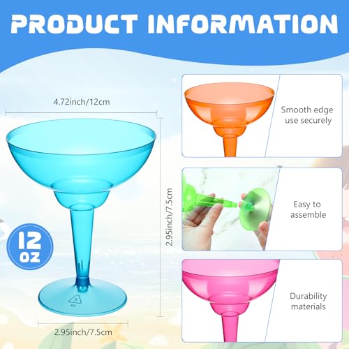 Multicolor 12 Pcs Plastic Margarita Glasses 12 oz - Mexican Theme Party Drinkware