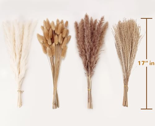 100 Stems Natural Dried Pampas Grass Decor - 17" Boho Floral Bouquet