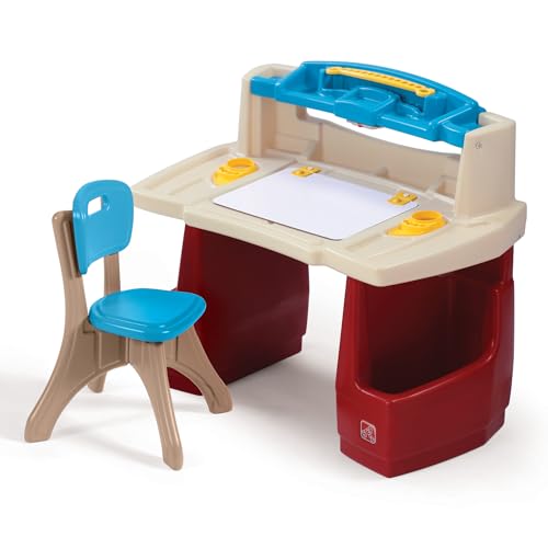 Kids Art Master Desk and Chair Set with Storage and Built-in Lamp