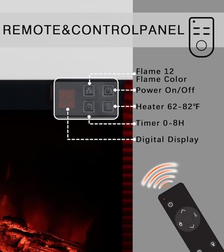 50-Inch 3-Sided Wall Mount Electric Fireplace with LED Lights and Heater