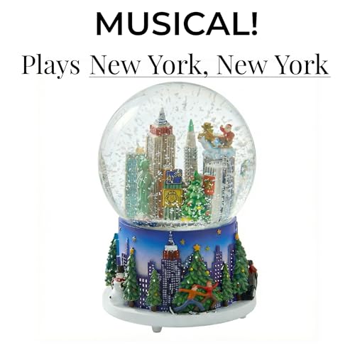 Musical New York City Skyline Christmas Snow Globe - 100mm Glass