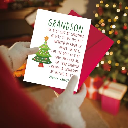 YiKaLus White Star Christmas Card for Grandson from Grandma & Grandpa