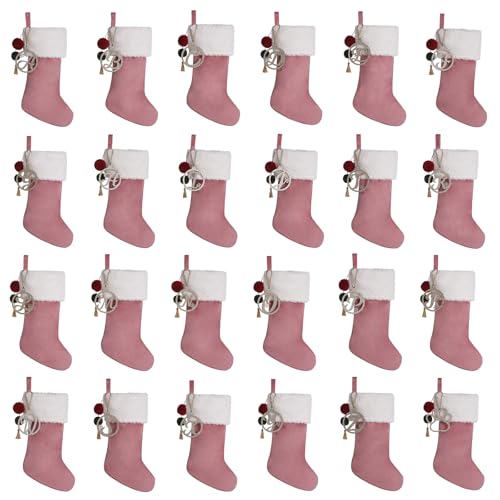 Personalized Pink Velvet Christmas Stocking with Gold Wooden Initial 19.5"