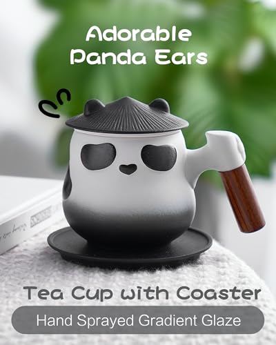 ZENS Panda Tea Infuser Mug with Lid & Coaster, 11oz - Black & White