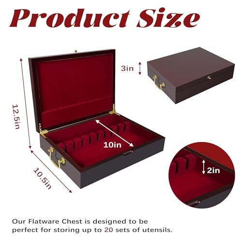 Solid Wood Silverware Storage Chest with Velvet Lining and Handles