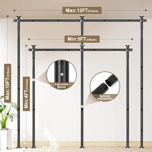 Adjustable Room Divider Curtain Rod, No-Drill Floor-to-Ceiling Tension Rod