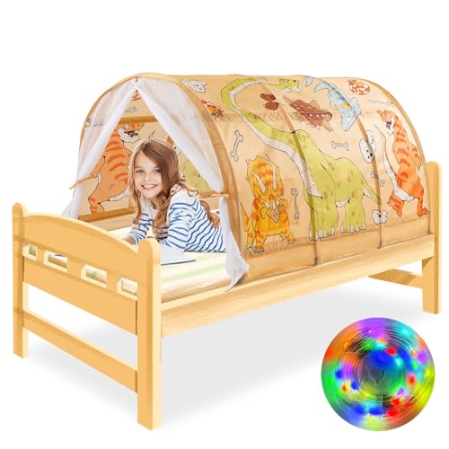 Kids Pop-Up Bed Tent with LED Lights - Foldable Toddler Play Canopy