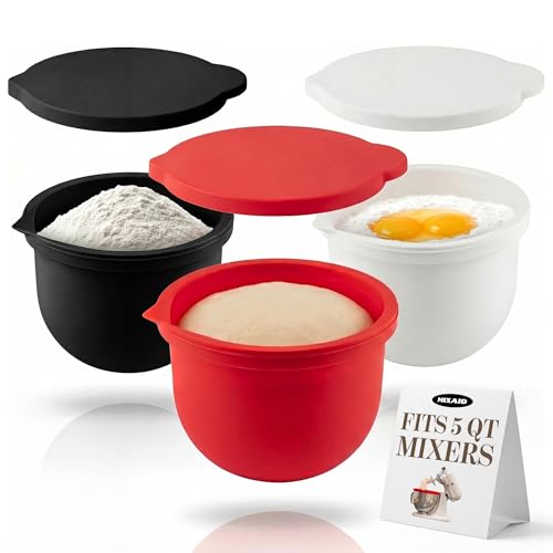 Silicone Bowl Liners for 5 Qt Tilt-Head Stand Mixers, 3-Piece Set with Lids
