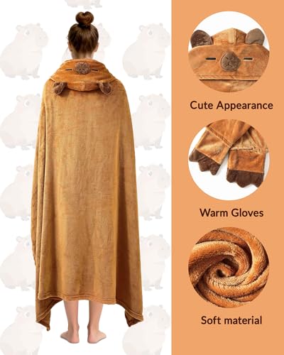 Capybara Wearable Blanket Hoodie with Sleeves - Soft Plush Loungewear