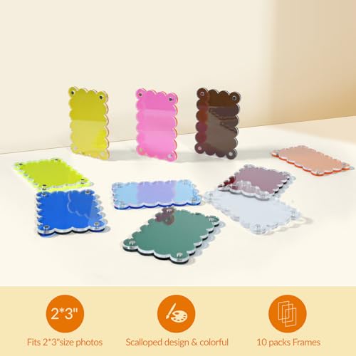 10-Pack Scalloped Acrylic Magnetic Picture Frames for Fridge - 2.36 x 3.54 Inch