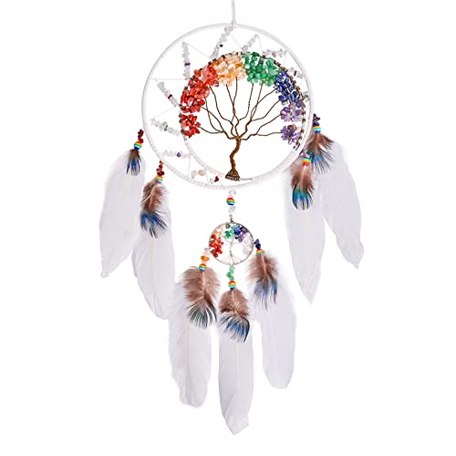7 Chakras Tree of Life Dream Catcher Wall Decor with Healing Crystals