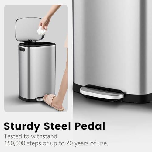 13 Gallon Stainless Steel Kitchen Trash Can with Soft Close Lid and Pedal