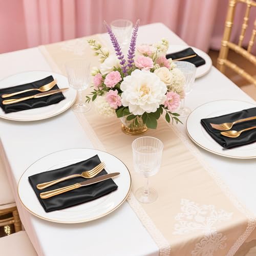 80-Pack Black Satin Napkins, 17x17 Inch Soft Silky Cloth Table Napkins