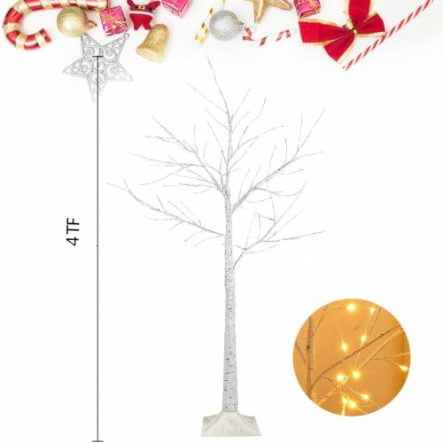 Albelt 2 Pack 4FT Lighted Birch Tree Decorations Warm & Cool White