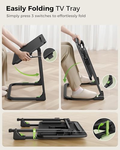 Adjustable Folding TV Tray Table with Leather Surface for Bed and Couch