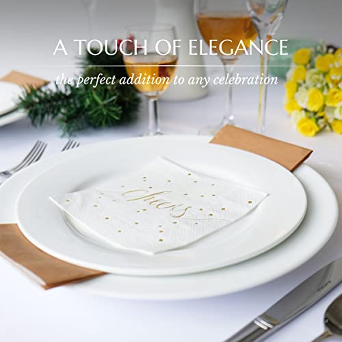 Gold 50-Pack Disposable Cocktail Napkins - White & Gold 3-Ply Party Accessories