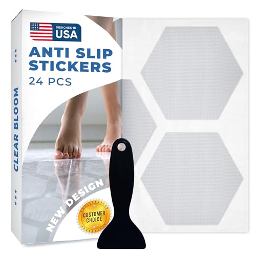 Clear Bloom Non-Slip Shower Stickers - 24 Pack 3.25" Hex Bathtub Grips