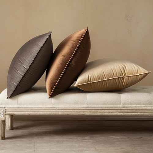 MIULEE Velvet Throw Pillow Covers 18x18 - Set of 2 Soft Brown Cushion Cases