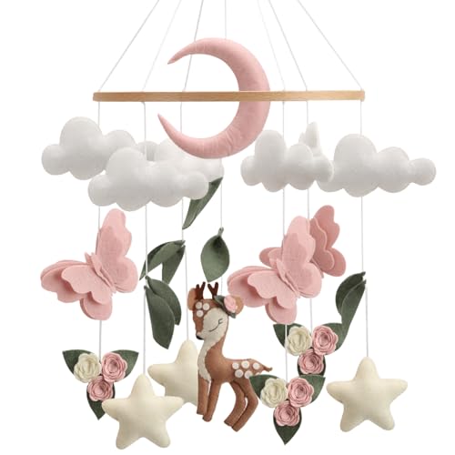 Handcrafted Deer Hanging Mobile for Nursery Decor with Butterflies